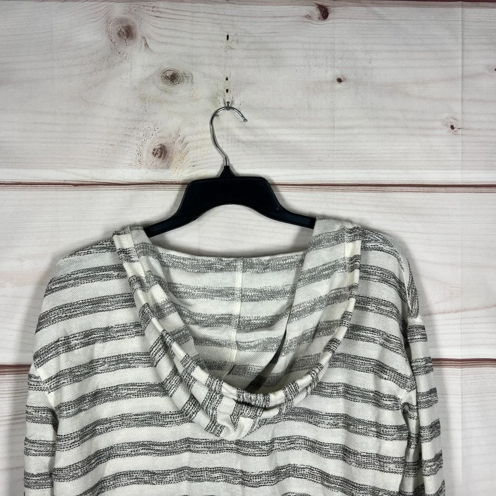 Cynthia Rowley Top Women XL White Black Stripe Lounge Hood Pullover Texture Knit